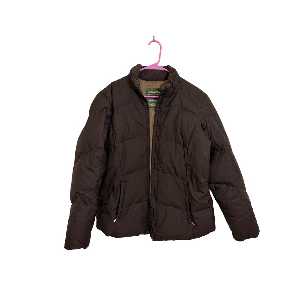 Eddie Bauer Premium Goose Down Puffer Jacket Brown Quilted Full Zip Women XL